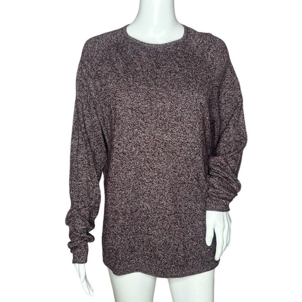 Zara Women's Crew Neck Sweater Burgundy White Marled Long Sleeve‎ Size Large